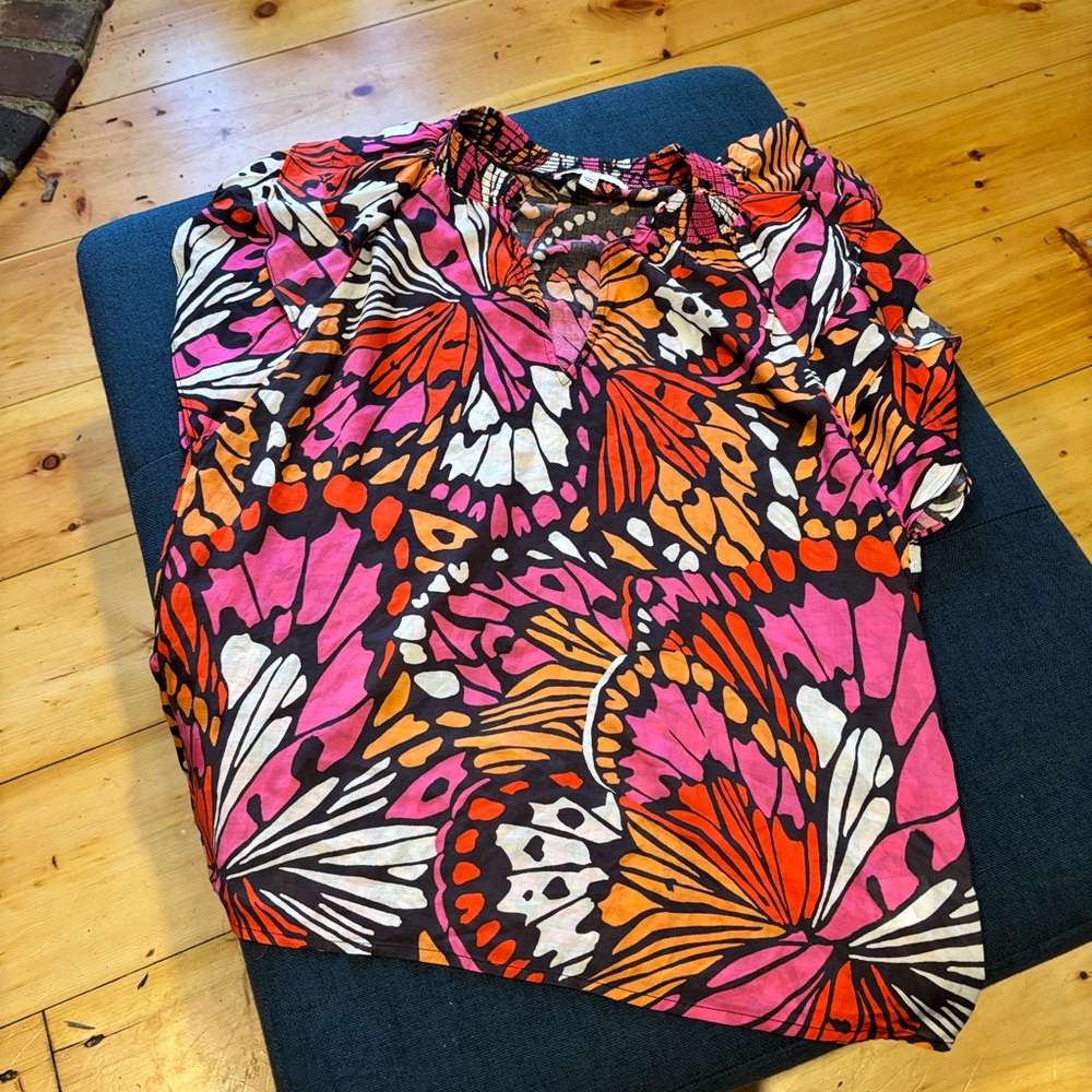 DR2 Pink and Orange Butterfly Print Blouse